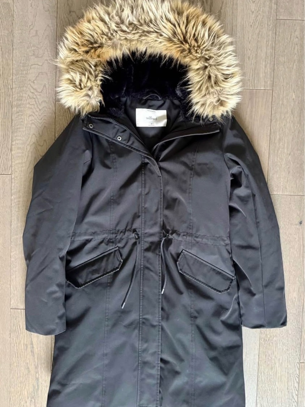 Wilfred North Star Black Parka with Removable Faux Fur Hood